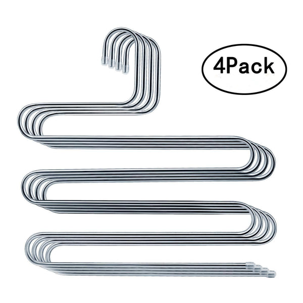 Home ahua 4 pack premium s type clothes pants hanger s shape stainless steel space saving hanger saver organization 5 layers closet storage organizer for jeans trousers tie belt scarf