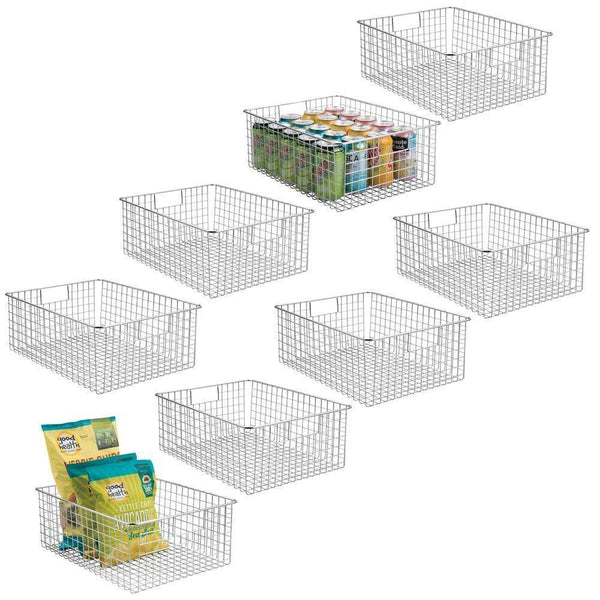 Select nice mdesign farmhouse decor metal wire food organizer storage bin baskets with handles for kitchen cabinets pantry bathroom laundry room closets garage 8 pack chrome