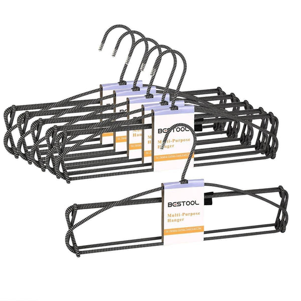 Discover the best bestool hangers heavy duty pant hangers non slip space saving trouser hanger wire stainless steel flocked hangers for men women and kids clothes 4 tier laundry closet hanger 6 pack