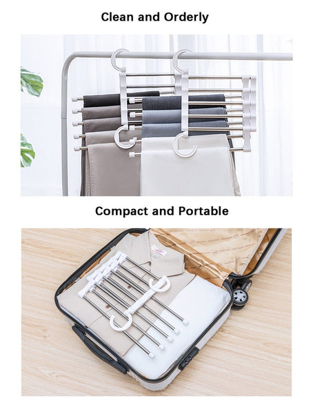 Cheap isue set of 2pcs 5 in 1 portable stainless steel clothes pants hangers closet storage organizer for pants jeans hanging 13 38 x 7 2in