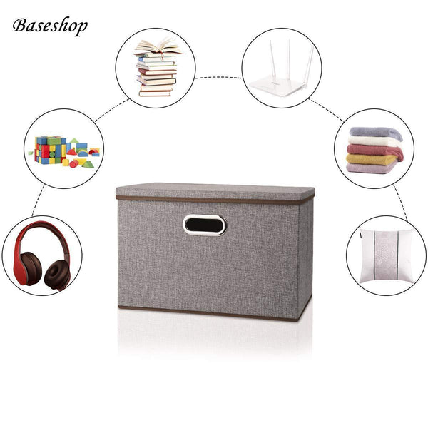 Kitchen storage container organizer bin collapsible large foldable linen fabric gray box with removable lid and handles for home baby office nursery closet bedroom living room no peculiar smell 1 pack