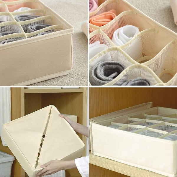 Top rated xitangou set of 4 flodable drawer organiser collapsible closet divider for underwear bras neck ties handkerchiefs beige