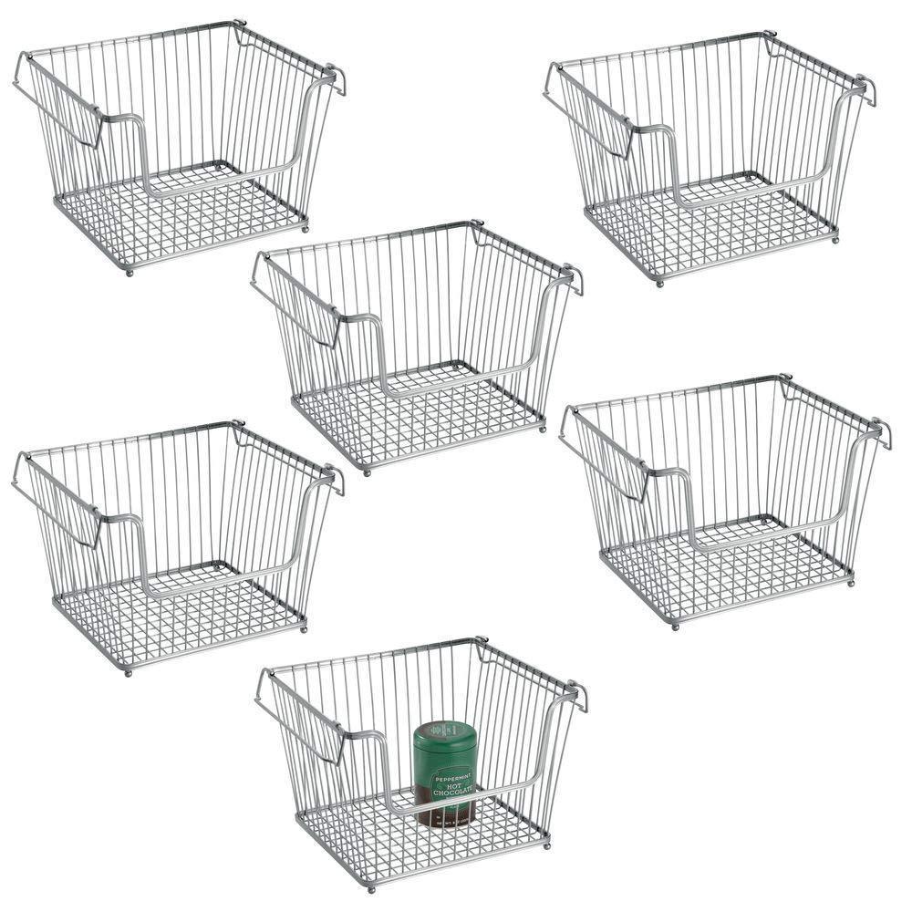 Shop mdesign modern stackable metal storage organizer bin basket with handles open front for kitchen cabinets pantry closets bedrooms bathrooms large 6 pack silver