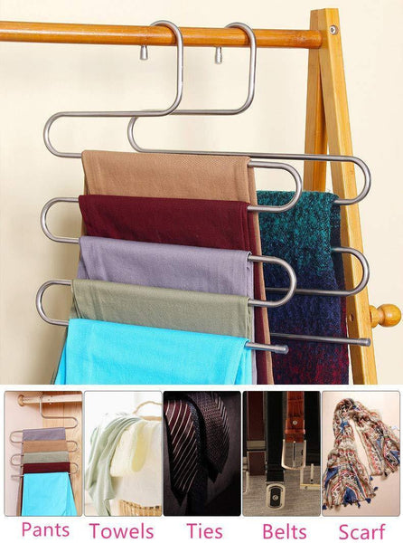 Amazon lef 3 pack s type stainless steel hangers for space consolidation scarfs closet storage organizer for pants jeans ties belts towels