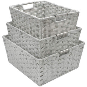 Shop for sorbus woven basket bin set storage for home decor nursery desk countertop closet cube organizer shelf stackable baskets includes built in carry handles set of 3 light gray