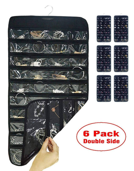 Shop for aarainbow 6 packs hanging plastic jewelry organizer bag 80 pockets dual sided non woven transparent foldable organizers and storage for closet nightstand drawer women girl 6 black