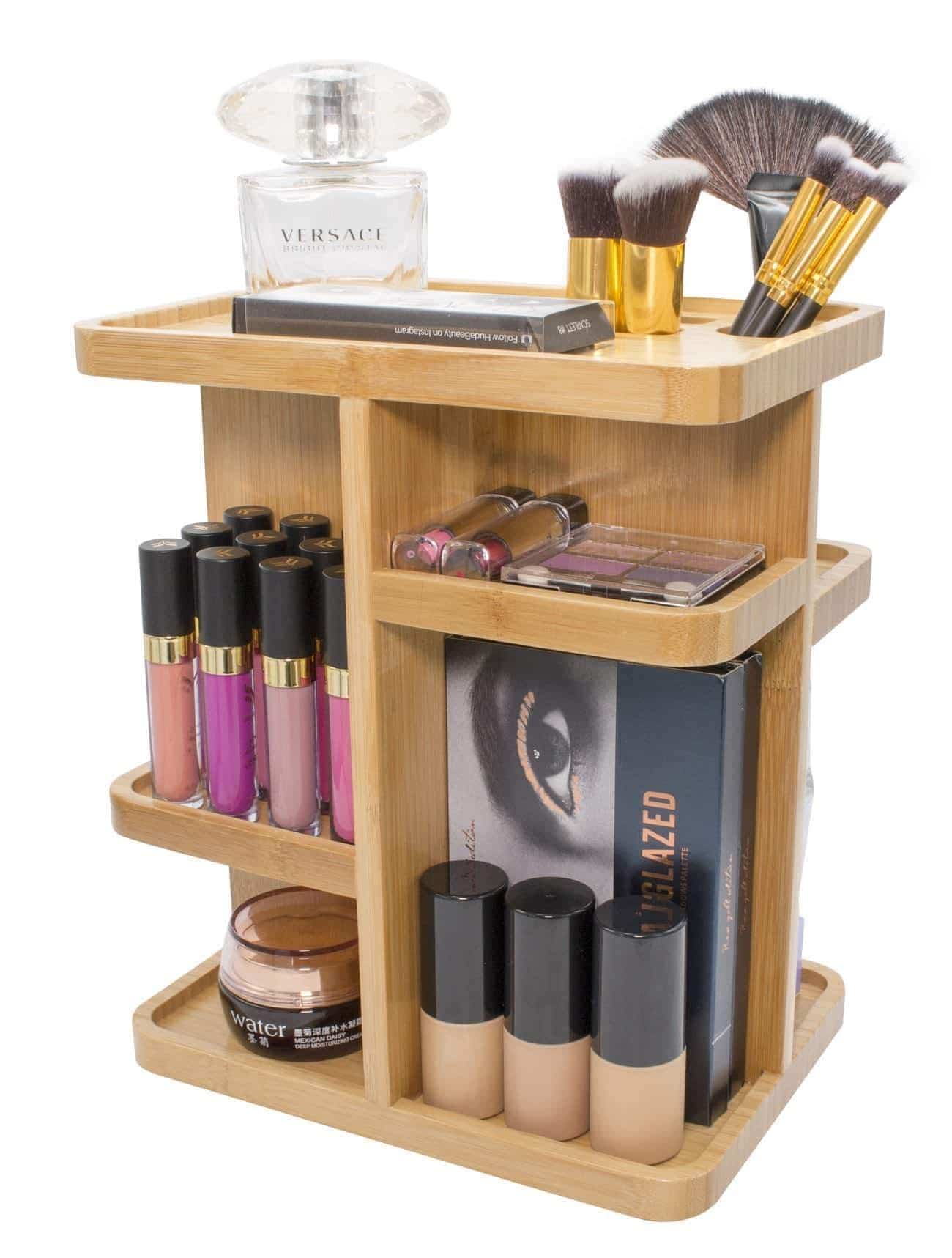 Amazon sorbus 360 bamboo cosmetic organizer multi function storage carousel for makeup toiletries and more for vanity desk bathroom bedroom closet kitchen