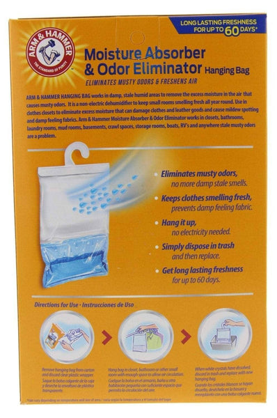 Storage arm hammer moisture absorber odor eliminator 16oz hanging bag 3 pack 6 bags total eliminates musty odors freshens air for closets laundry rooms mud rooms