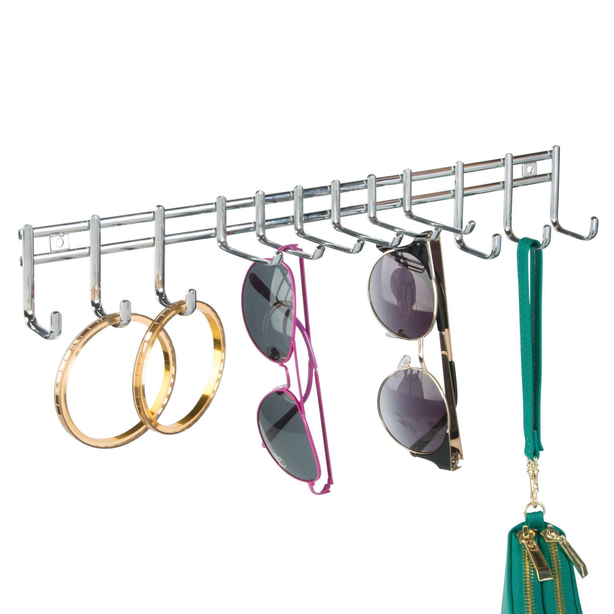 Cheap mdesign closet wall mount metal accessory organizer and storage center modern slim holder for womens and mens ties belts scarves sunglasses watches hardware included 12 hooks 2 pack chrome