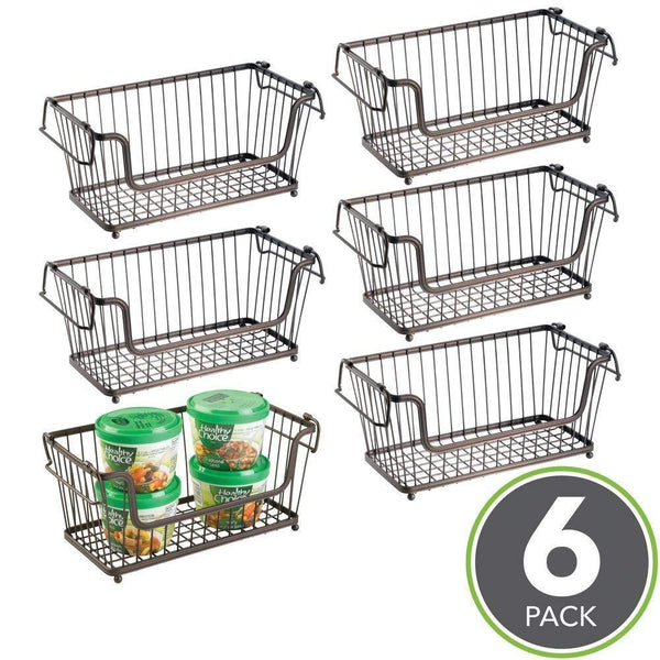 Selection mdesign modern farmhouse metal wire household stackable storage organizer bin basket with handles for kitchen cabinets pantry closets bathrooms 12 5 wide 6 pack bronze