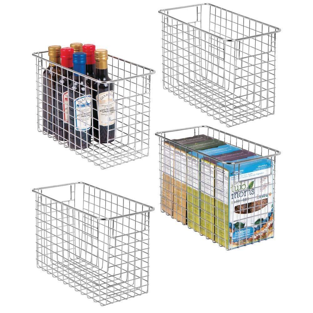Shop here mdesign household metal wire storage organizer bins basket with handles for kitchen cabinets pantry bathroom landry room closets garage 4 pack 12 x 6 x 8 chrome