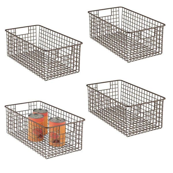Buy now mdesign farmhouse decor metal wire food organizer storage bin basket with handles for kitchen cabinets pantry bathroom laundry room closets garage 16 x 9 x 6 in 4 pack bronze