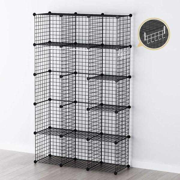 New george danis wire storage cubes metal shelving unit portable closet wardrobe organizer multi use rack modular cubbies black 14 inches depth 3x5 tiers