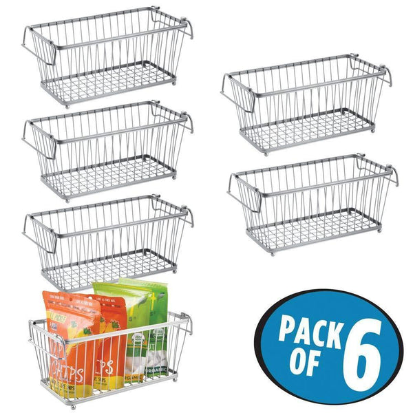 Order now mdesign household stackable metal wire storage organizer bin basket with built in handles for kitchen cabinets pantry closets bedrooms bathrooms 12 5 wide 6 pack silver