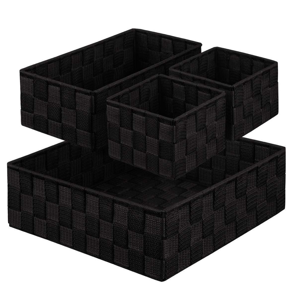 Budget friendly kedsum woven storage box cube basket bin container tote cube organizer divider for drawer closet shelf dresser set of 4 black
