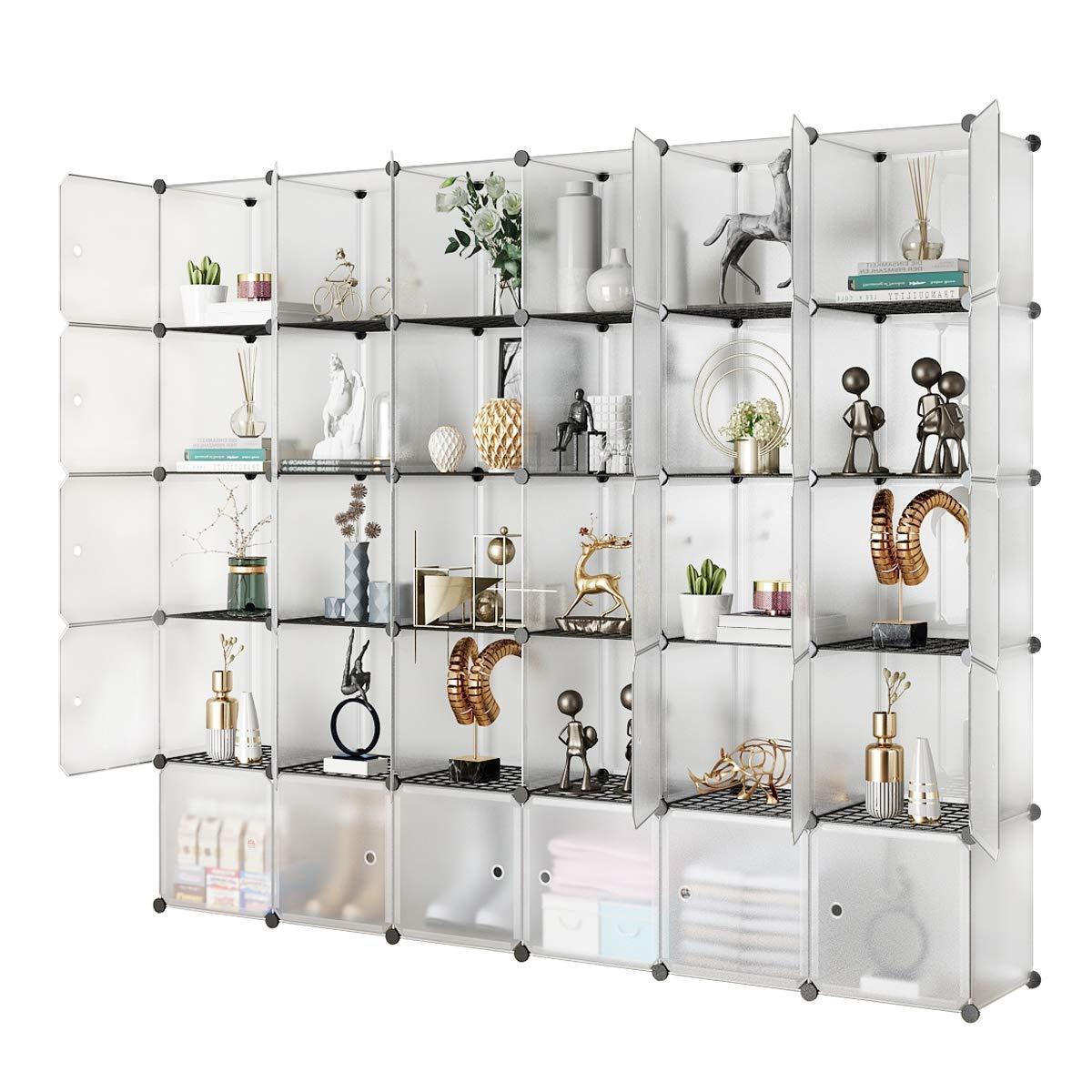 Amazon kousi portable storage shelf cube shelving bookcase bookshelf cubby organizing closet toy organizer cabinet transparent white 30 cubes storage