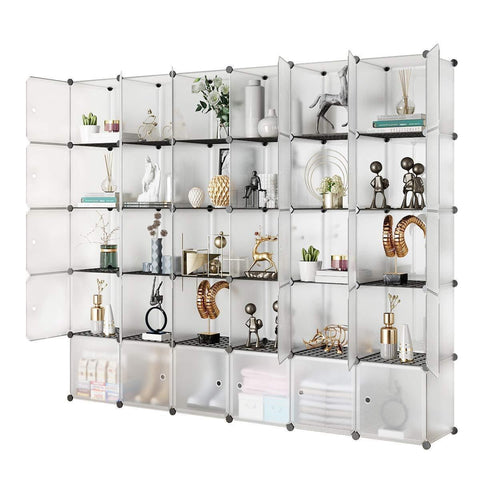 Amazon kousi portable storage shelf cube shelving bookcase bookshelf cubby organizing closet toy organizer cabinet transparent white 30 cubes storage