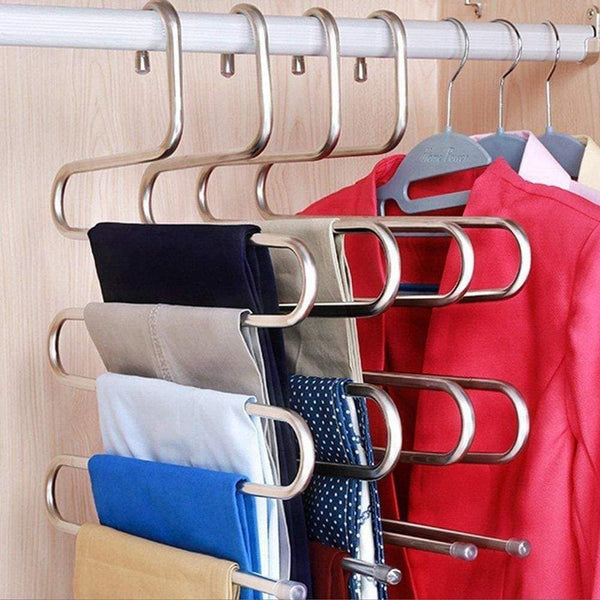 Budget friendly doiown pants hangers s shape stainless steel clothes hangers space saving hangers closet organizer for pants jeans scarf5 layers 10pcs 1