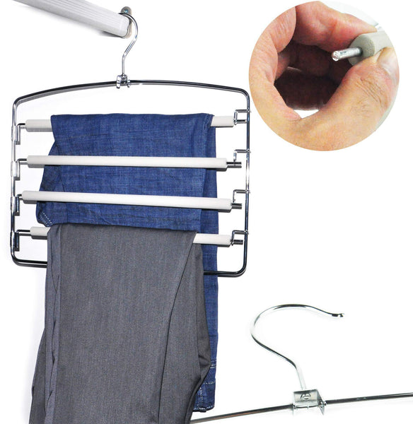 Explore knocbel pants clothes hanger closet organizer 4 layers non slip swing arm hangers hook rack for slacks jeans trousers skirts scarf 2 pack beige 1