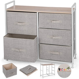 Top rated happybuy 5 drawer storage organizer unit with fabric bins bedroom play room entryway hallway closets steel frame mdf top dresser storage tower fabric cube dresser chest cabinet beige tall