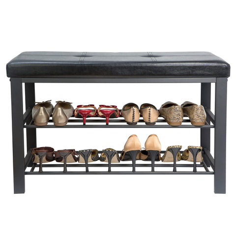 Latest simplify f 0680 black storage bench shoe rack ottoman tufted padded seating for entryway bedroom closet hallway black