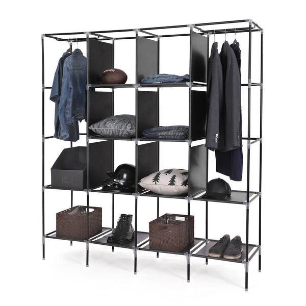 Organize with songmics 67 inch wardrobe armoire closet clothes storage rack 12 shelves 4 side pockets quick and easy to assemble black uryg44h