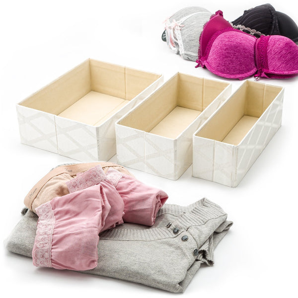 Latest foldable closet drawer organizer set of 3 storage containers moisture and dust proof storage baskets beautiful textured fabric sturdy build perfect for home and office galliana