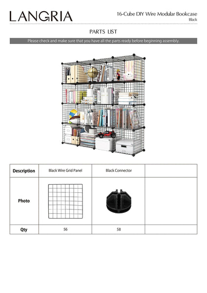 Organize with langria metal wire storage cubes modular shelving grids diy closet organization system bookcase cabinet 16 regular cube