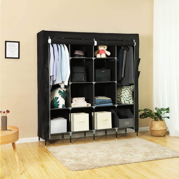 Save songmics 67 inch wardrobe armoire closet clothes storage rack 12 shelves 4 side pockets quick and easy to assemble black uryg44h