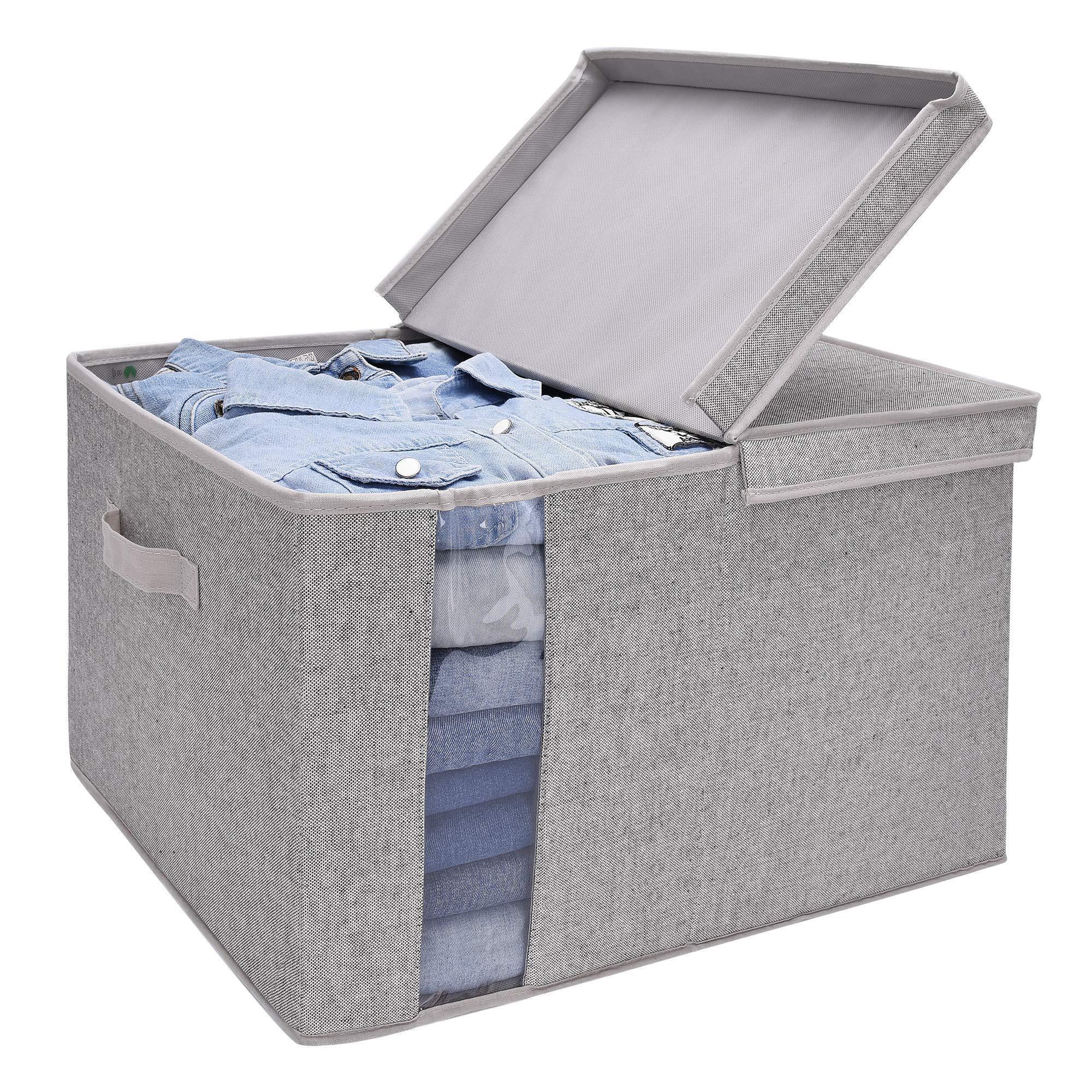Featured storageworks closet storage organizer with transparent clear window storage boxes with lid double open lid gray cotton fabric box jumbo