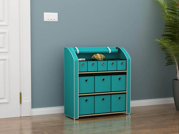 Order now homebi multi bin storage shelf 11 drawers storage chest linen organizer closet cabinet with zipper covered foldable fabric bins and sturdy metal shelf frame in turquoise 31w x12 dx32h