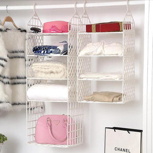 DIY Hanging Closet Organizer Plastic Folding Storage Shelving with Hook Clothes Shelf Rack Holder - 3 Small Layers