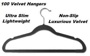 100 Black Space Saving Velvet Coat Hangers